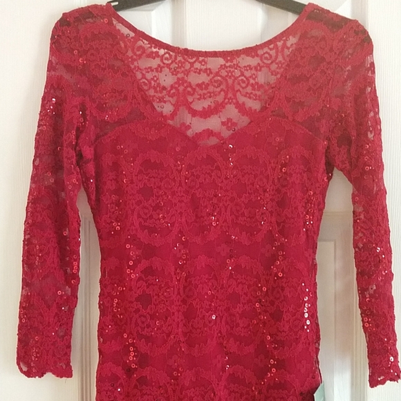 Red Sequin Lace Bodycon Mini Dress Size S NWT - Picture 2 of 3